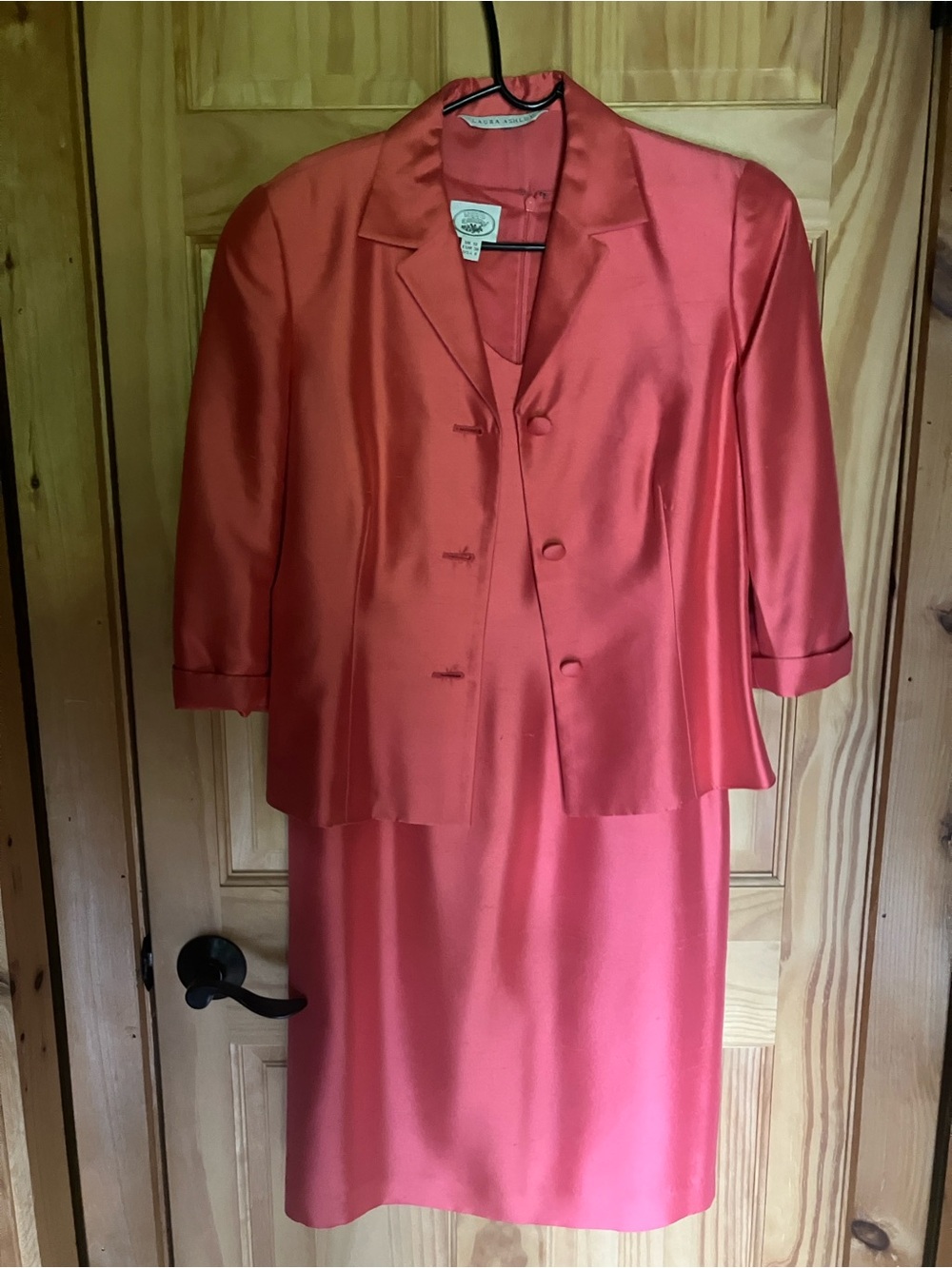 Laura Ashley Pure Silk Jacket and Sheath Dress Set in Coral